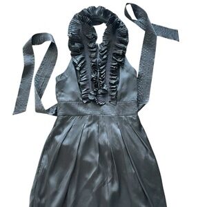 bcbg maxazria black halter pleated ruffle silk mini dress